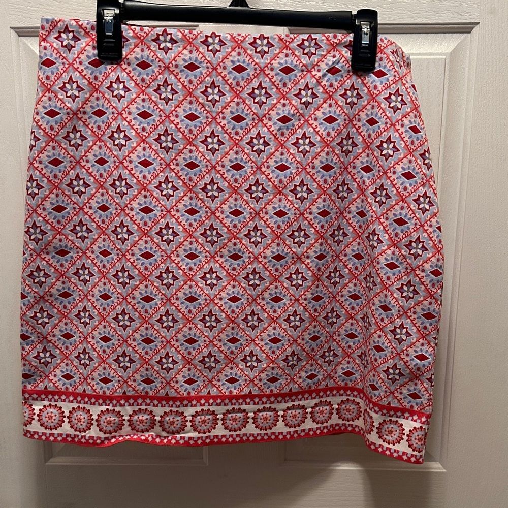 Talbots Red Blue and White Patterned Mini Skirt Fully Lined Size 12P